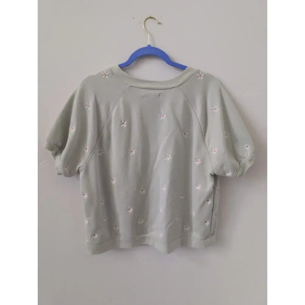 Madewell Daisy Embroidered Short-Sleeve Sweatshirt size M